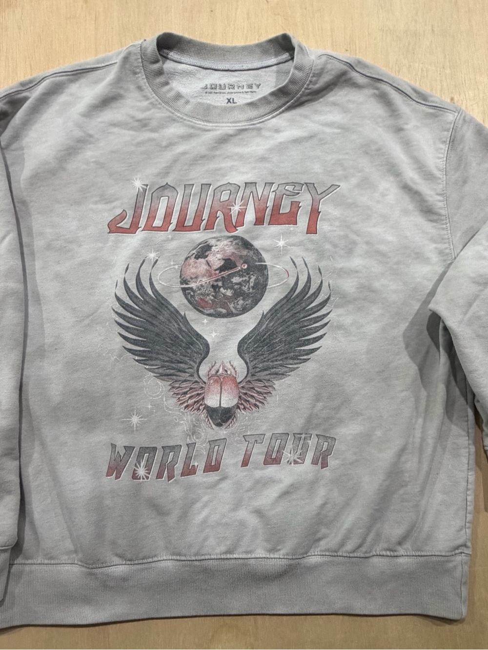 JOURNEY World Tour Graphic Sweatshirt Size XL Washed Grey Band Crewneck